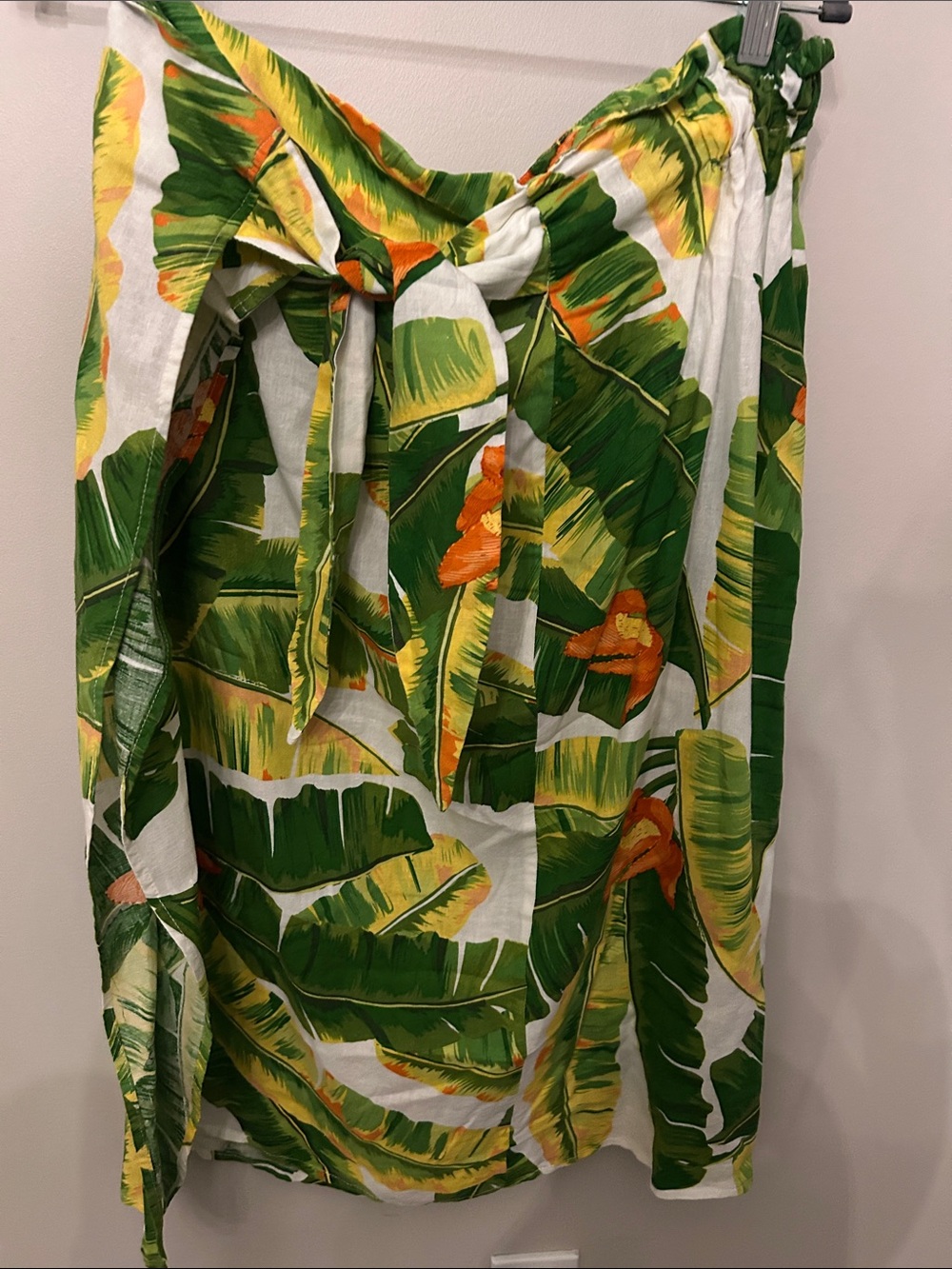 Tropical Leaf Print, side tie skirt - Green/White